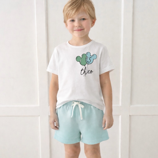Kids Mouse Balloon Customizable Graphic Tee & Optional Bottoms