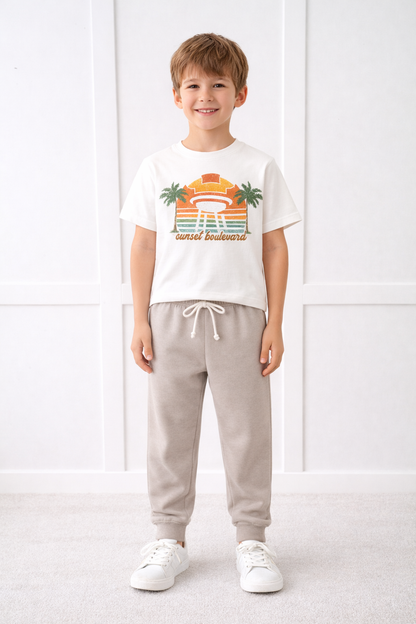Kids Core Cotton Joggers in Stone