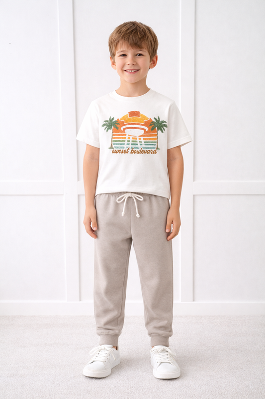 Kids Core Cotton Joggers in Stone