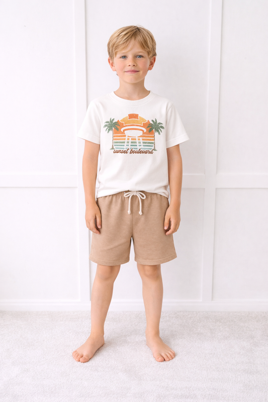Kids Core Cotton Crew Shorts in Dune