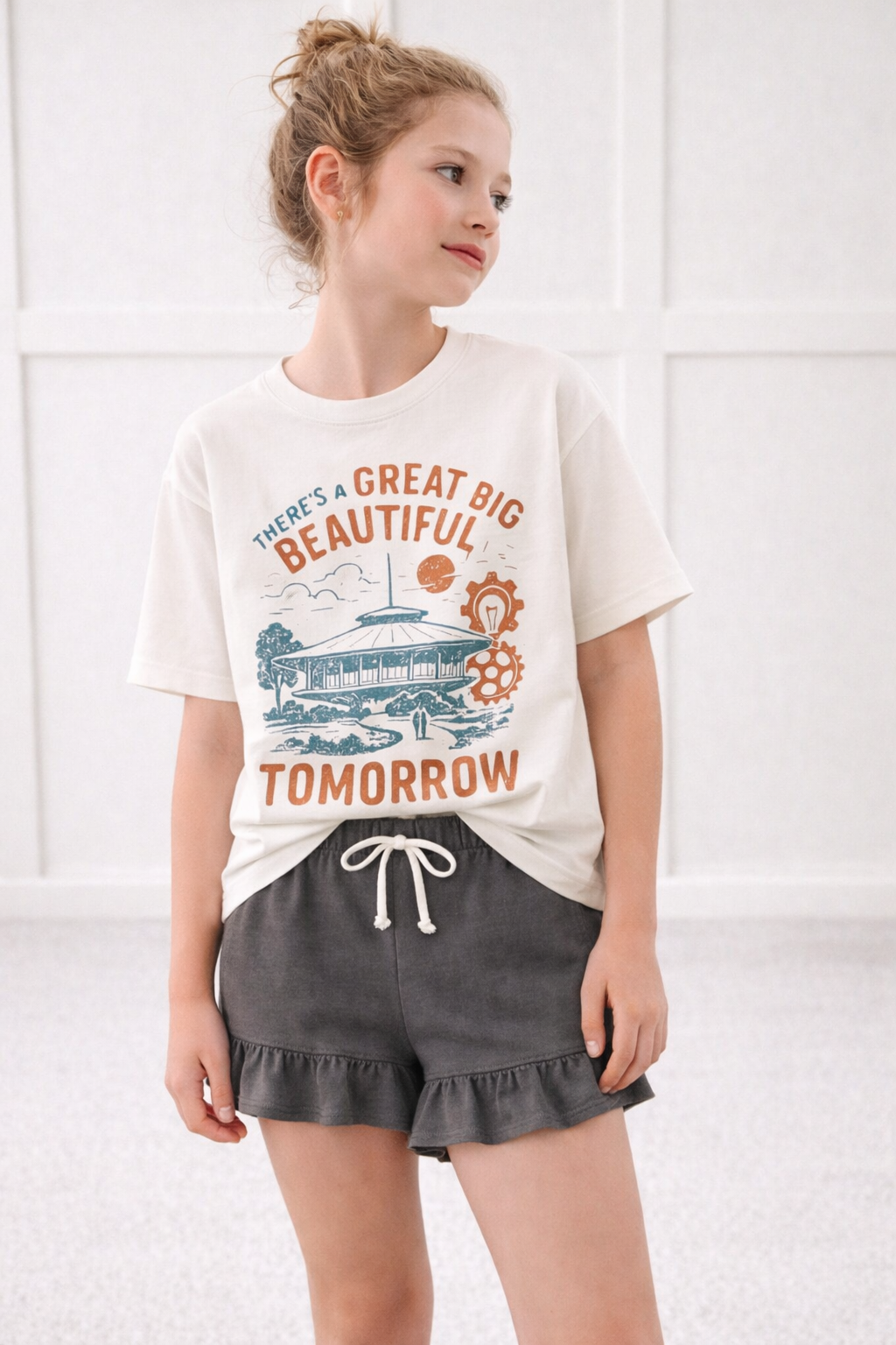 Kids Core Cotton Ruffle Shorts in Ash