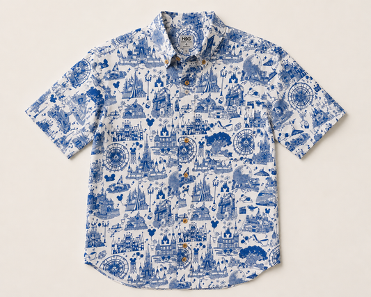 Theme Park Toile boys’ Resortech button-down, coordinating family look