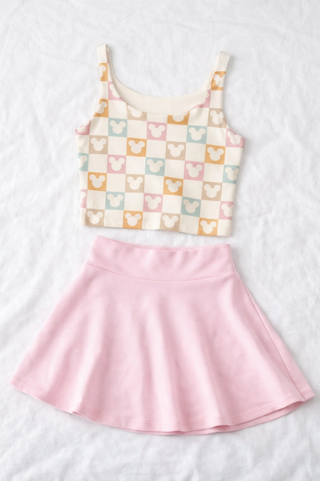 Women's Pastel Mouse Checker Performace Seamless Tank + Skirt Set