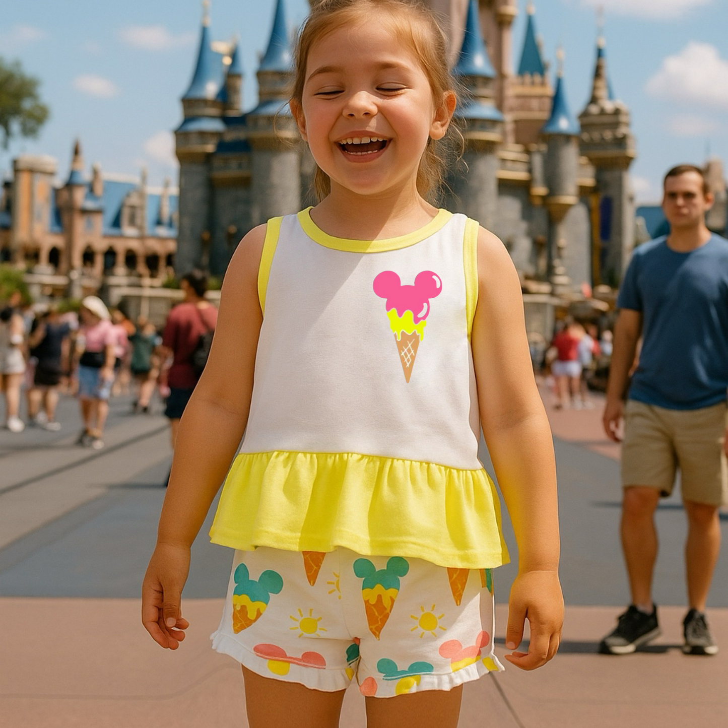 Kids Handcrafted Mouse Ice Cream Neon Flutter Top & Optional Bottoms