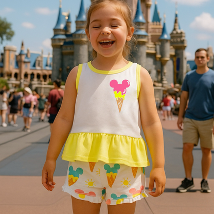Kids Handcrafted Mouse Ice Cream Neon Flutter Top & Optional Bottoms