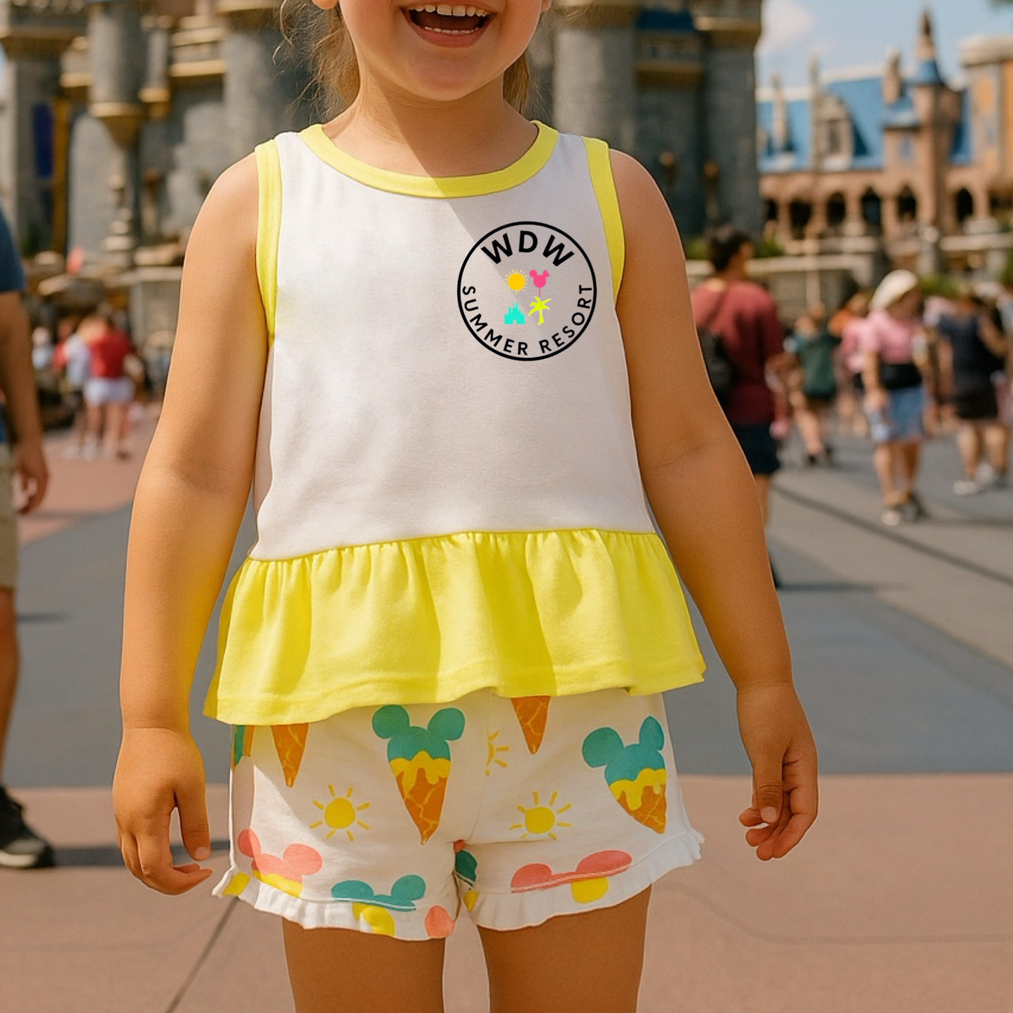 Kids Handcrafted Vintage WDW Summer Resort Neon Flutter Tank & Optional Bottoms