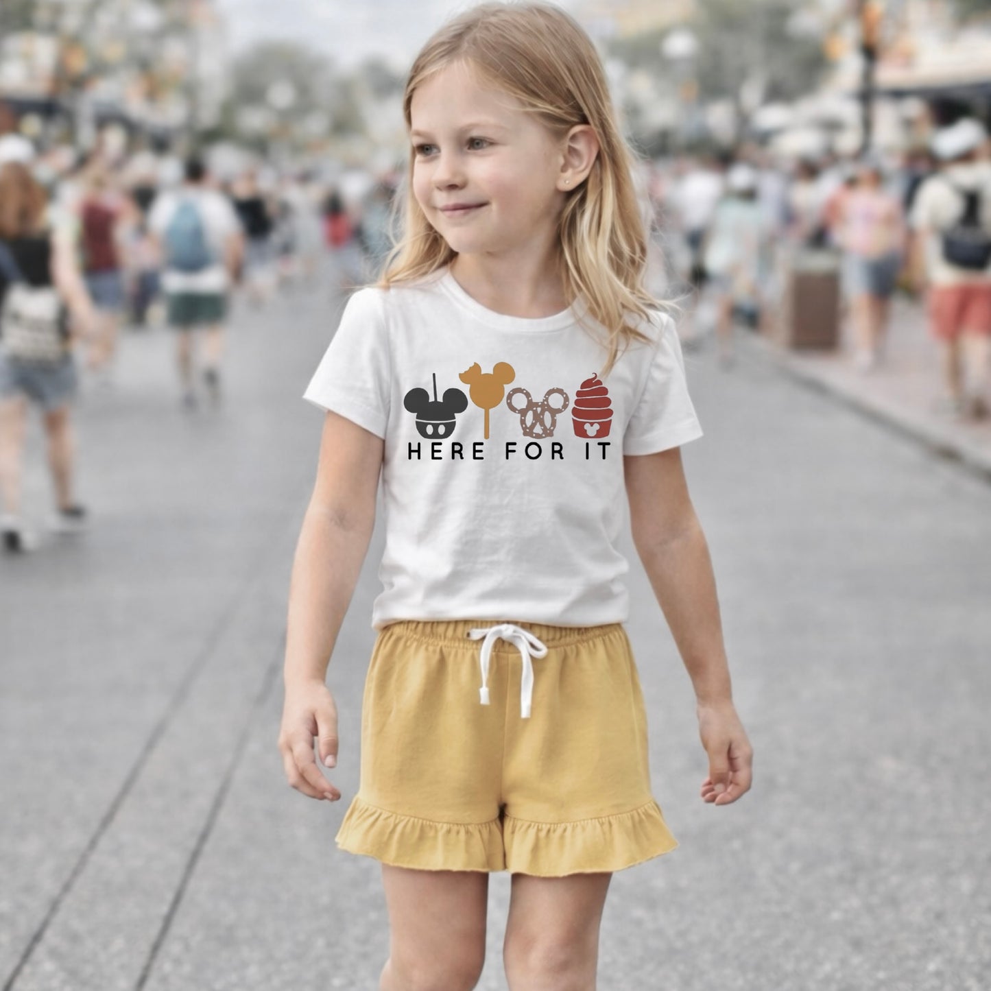 Kids “Here for the Snacks” Graphic Tee & Optional Bottoms | Earth Tones