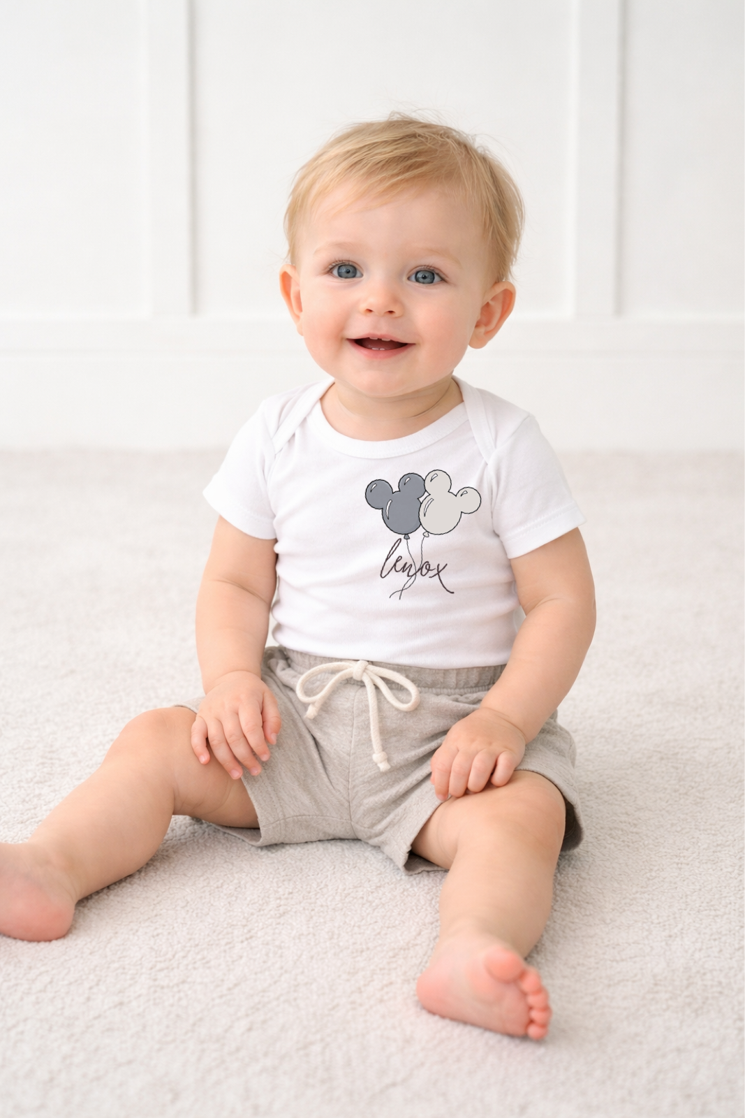 Kids Mouse Balloon Customizable Graphic Tee & Optional Bottoms