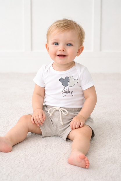 Kids Mouse Balloon Customizable Graphic Tee & Optional Bottoms