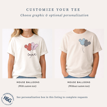 Kids Mouse Balloon Customizable Graphic Tee & Optional Bottoms