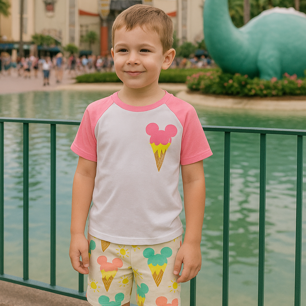 Kids Handcrafted Mouse Ice Cream Neon Top & Optional Bottoms