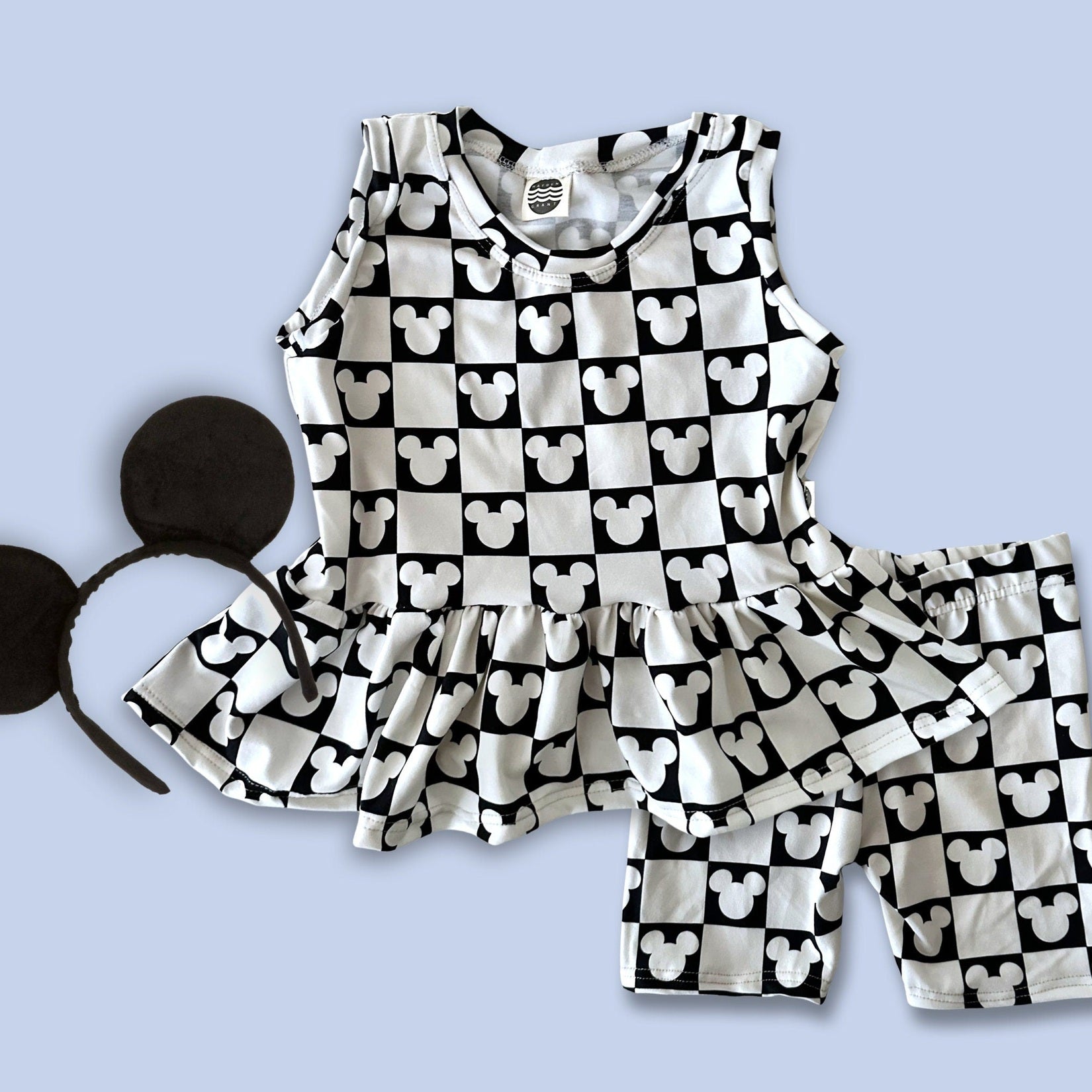 Girls Checkered Monochrome Mickey Tank, Kids Baby Mickey Friends Tee, Disney Vacation outfit for Kids, Disney Trip T-shirt, Girls Disney Shirt