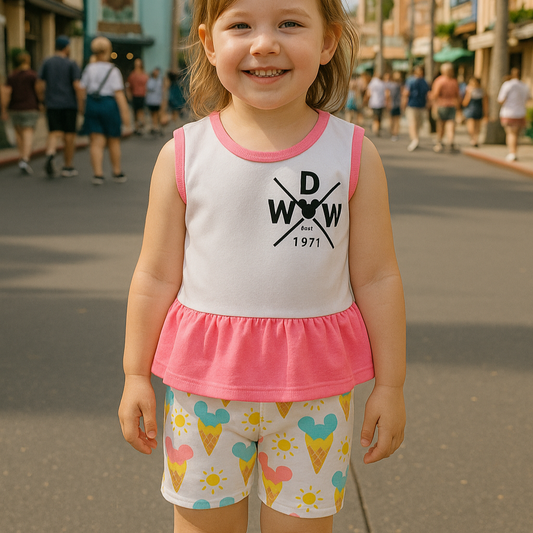 Kids Handcrafted Retro WDW Neon Top & Optional Bottoms