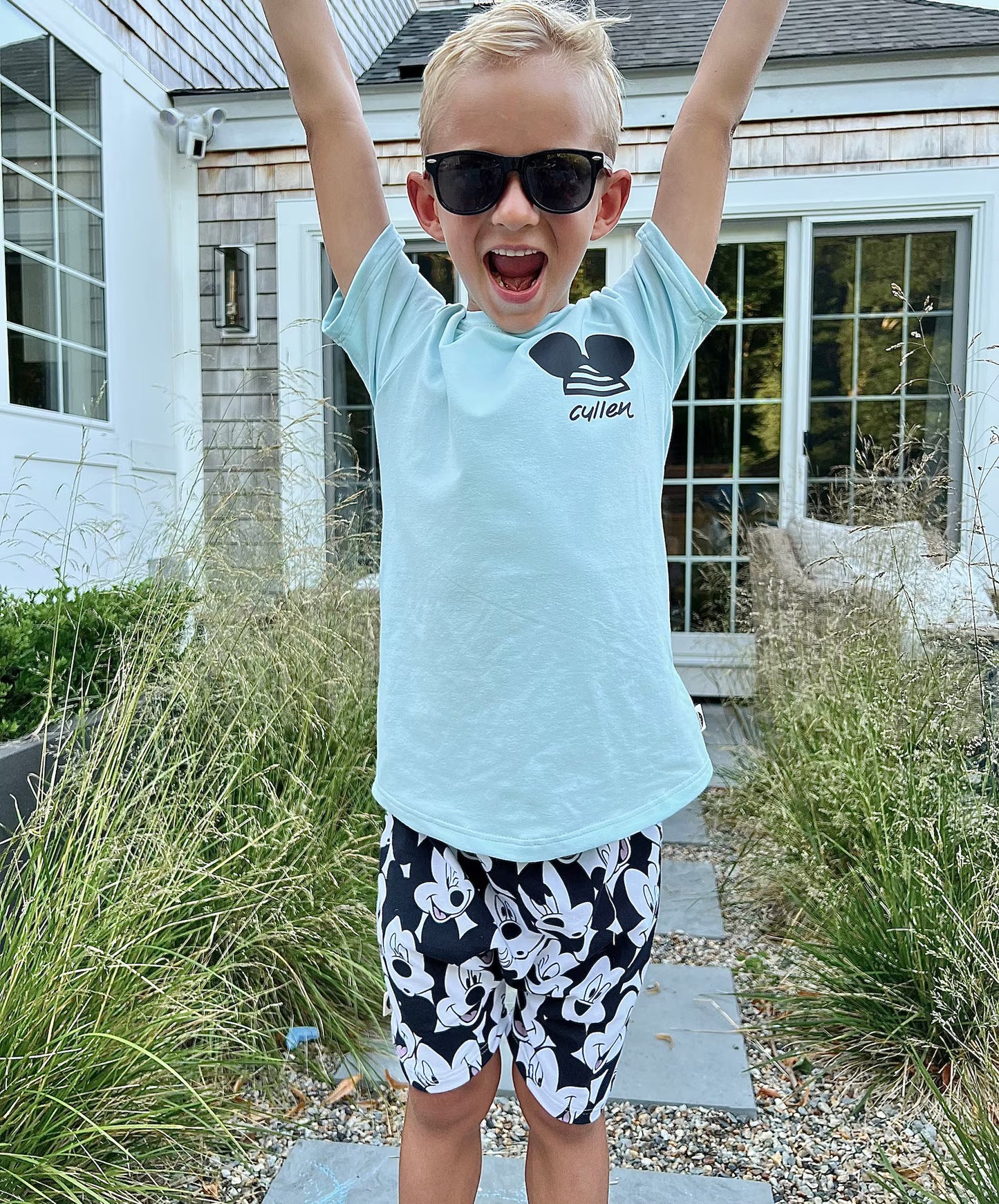 Kids Handcrafted Monochrome Mouse Crew Shorts