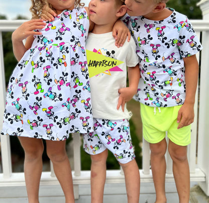 Kids Handcrafted Neon Mouse Peplum Dress