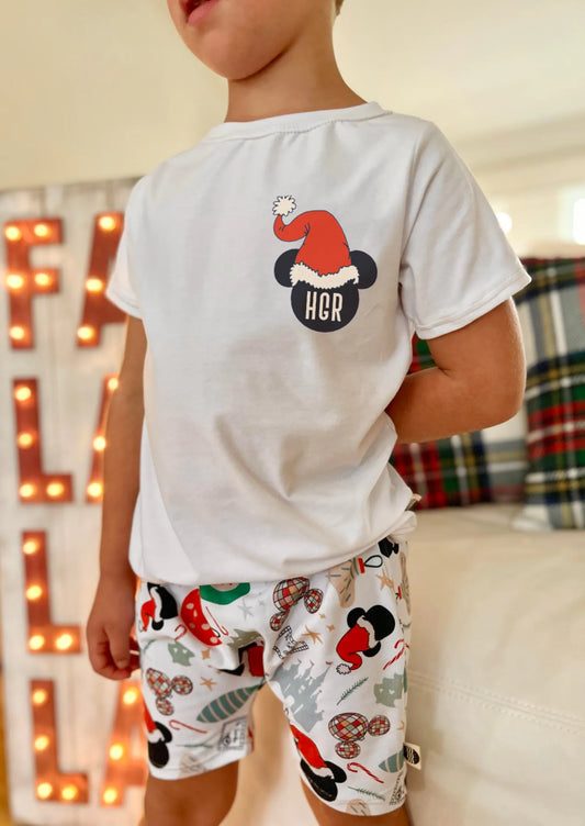 Kids Customizable Santa Mouse Graphic Tee & Optional Bottoms