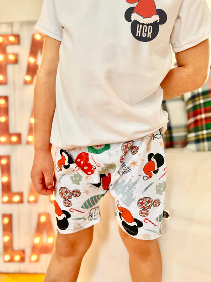 Kids Customizable Santa Mouse Graphic Tee & Optional Bottoms