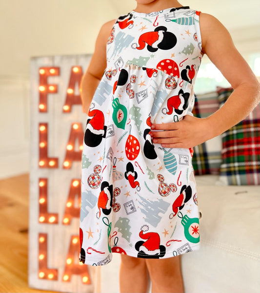 Kids Handcrafted Santa Mickey Peplum Dress