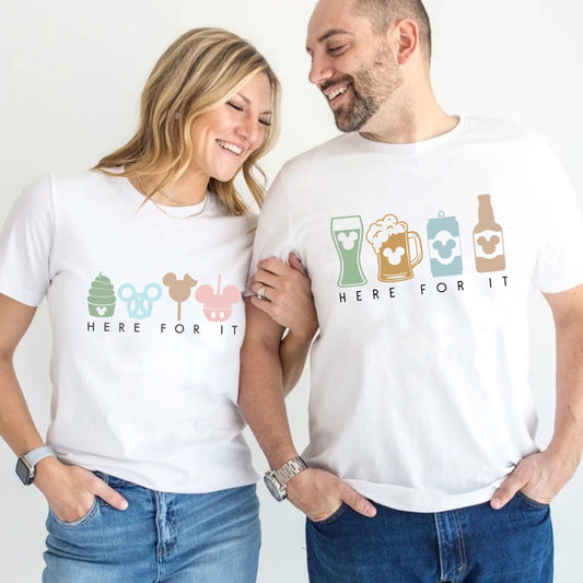 Adult "Here for it" Theme Park Drinks Graphic Tee
