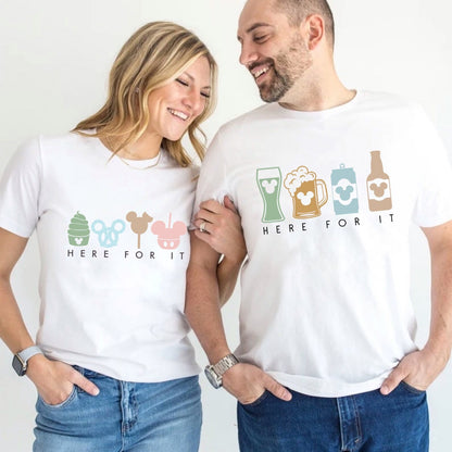 Here for it Snacks & Drinks Family Graphic Tee