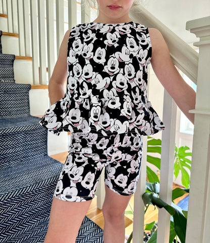 Kids Handcrafted Monochrome Mouse Ruffle Top & Optional Bottoms