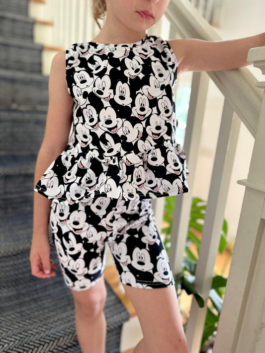 Kids Handcrafted Monochrome Mouse Ruffle Top & Optional Bottoms