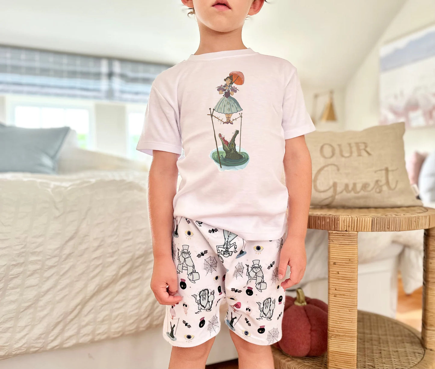 Spooky Mansion Stetching Lady Family Graphic Tee