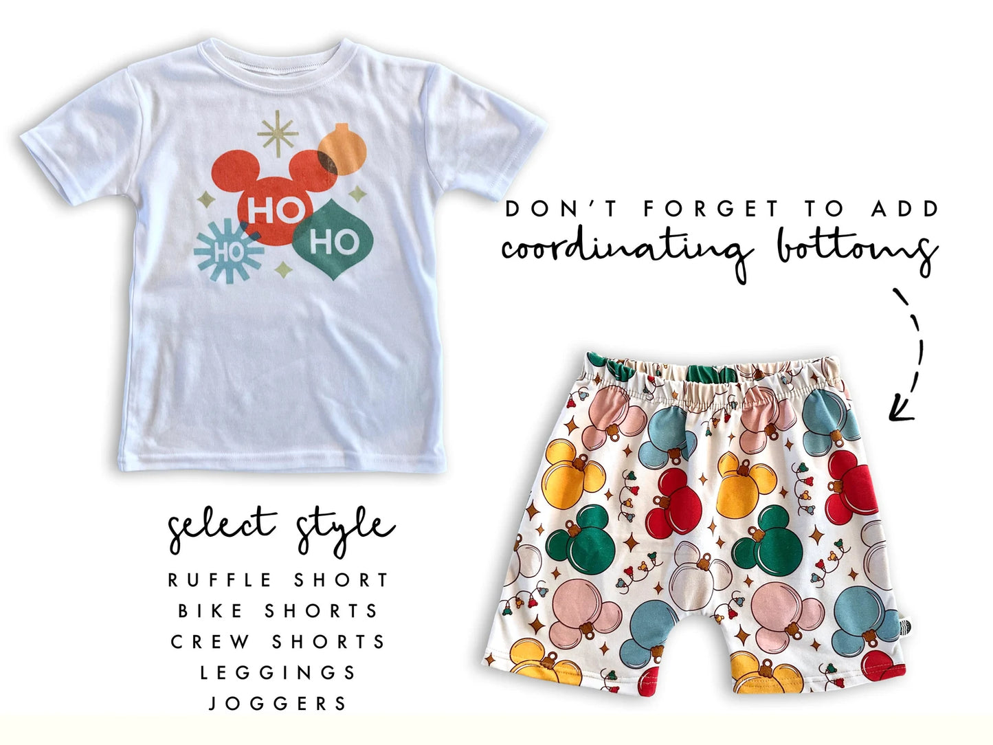 Kids Ho Ho Ho Mouse Ornament Graphic Tee & Optional Bottoms