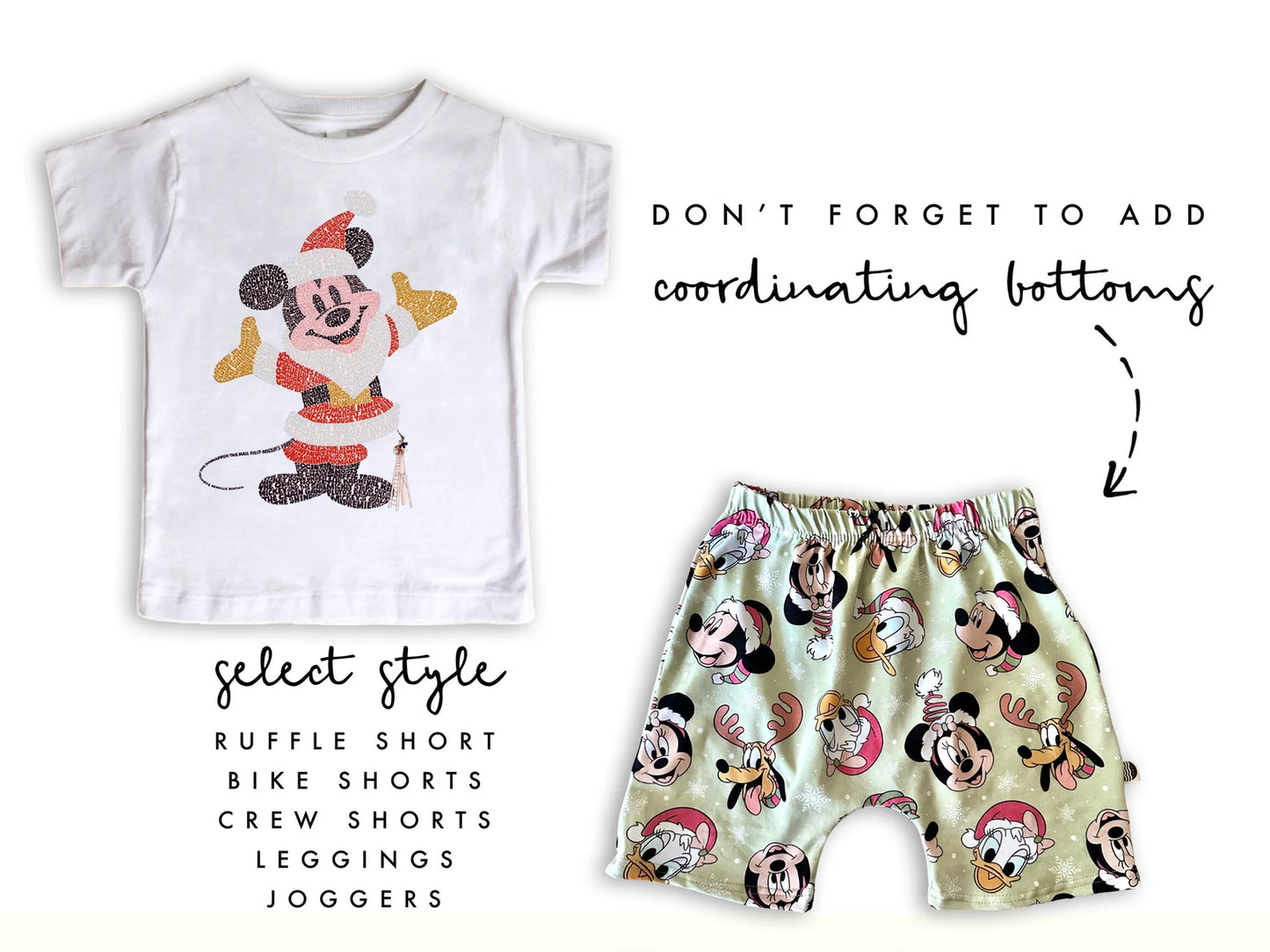 Kids Santa Mouse Graphic Tee & Optional Bottoms