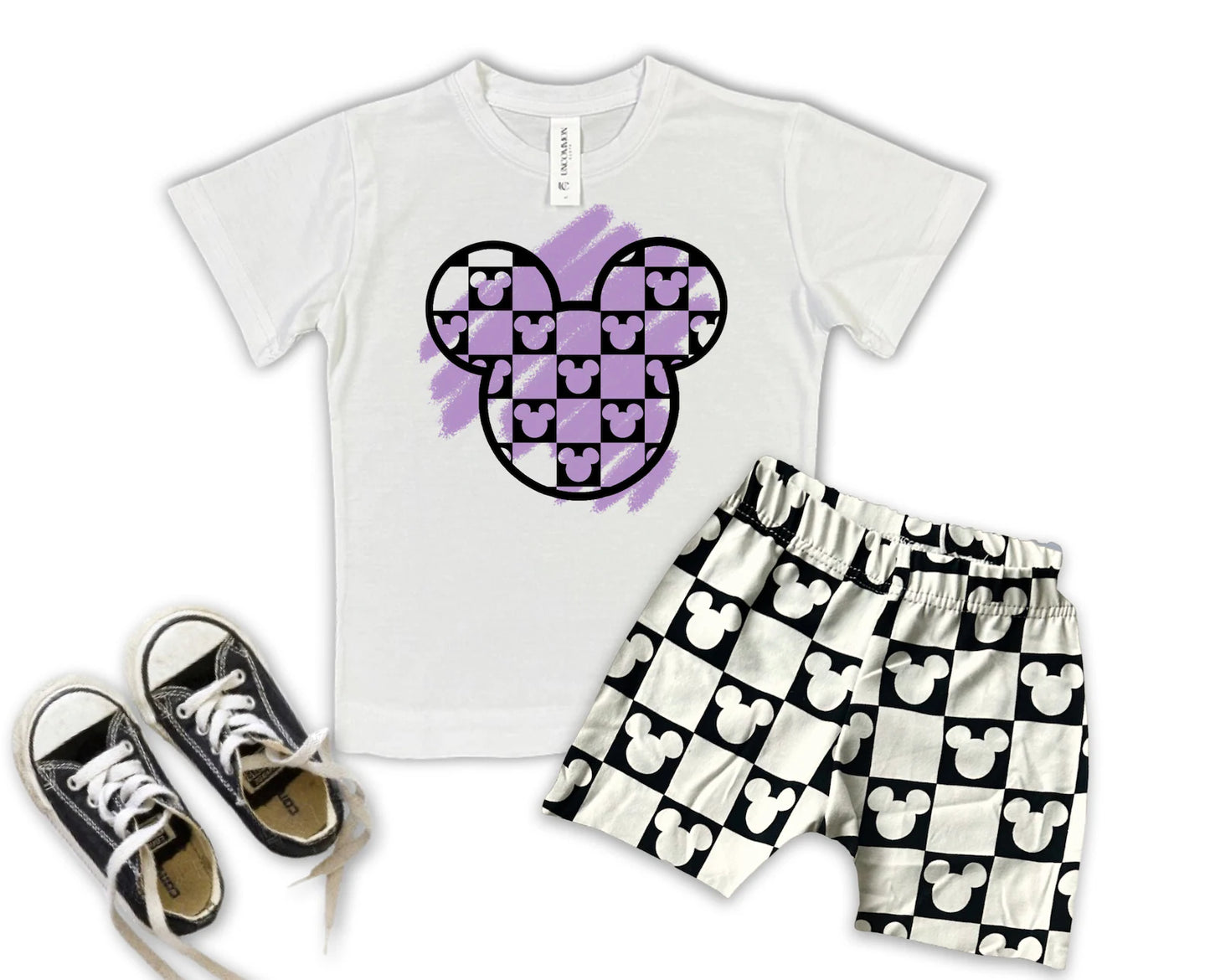 Kids Monochrome Mouse Checks Customizable Graphic Tee & Optional Bottoms