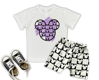 Kids Monochrome Mouse Checks Customizable Graphic Tee & Optional Bottoms