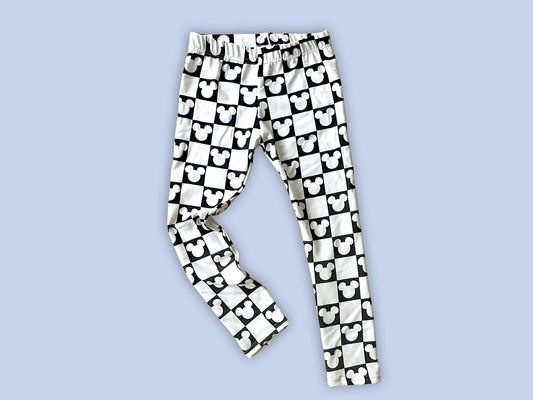 Kids Handcrafted Monochrome Mouse Checks Leggings