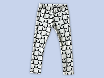 Kids Handcrafted Monochrome Mouse Checks Leggings