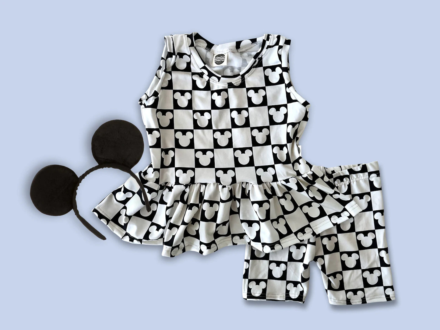 Kids Handcrafted Monochrome Mouse Checks Flutter Tank & Optional Bottoms