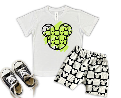 Kids Monochrome Mouse Checks Customizable Graphic Tee & Optional Bottoms