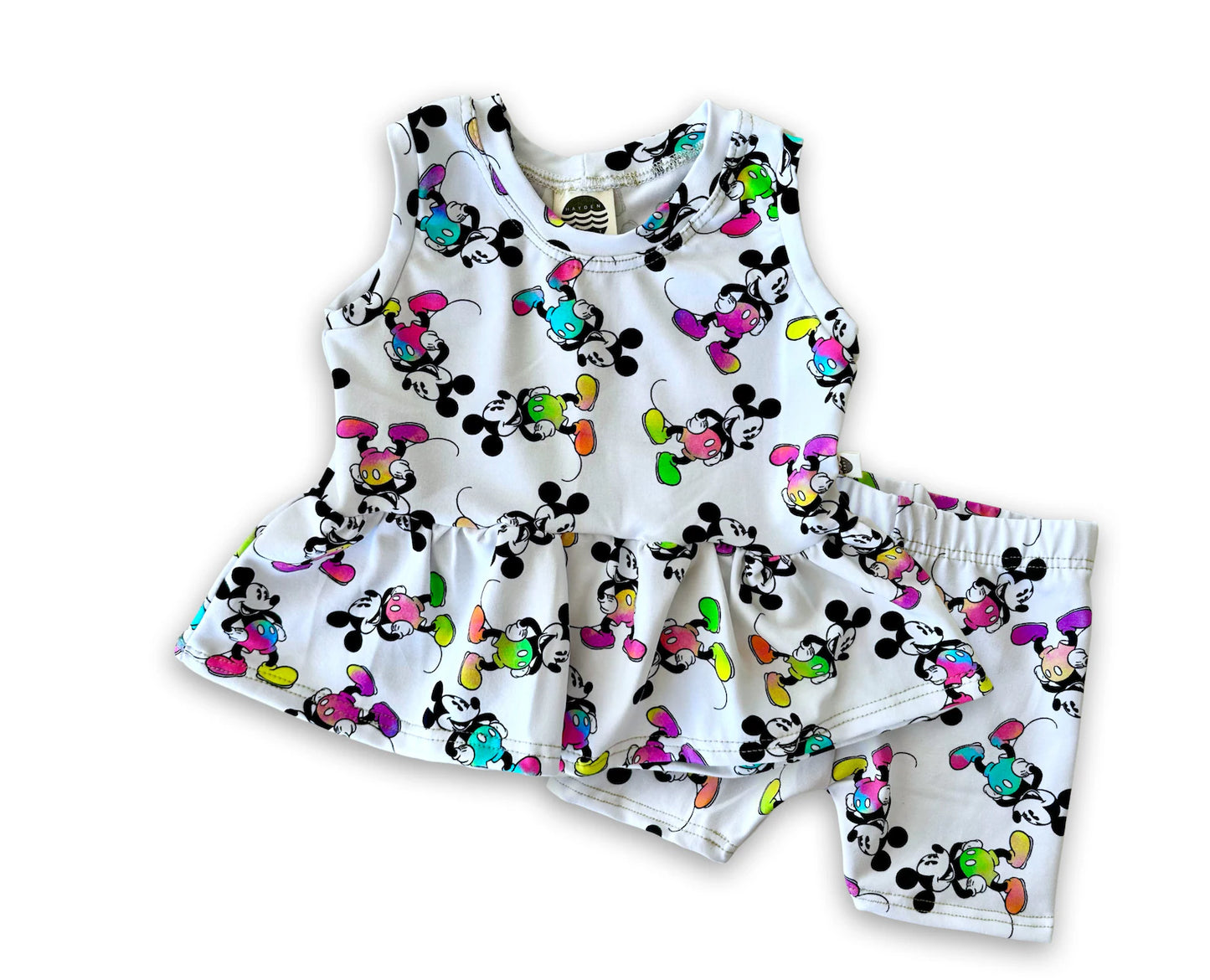 Kids Handcrafted Neon Mouse Peplum Tank & Optional Bottoms
