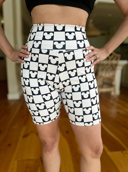 Adult Handcrafted Monochrome Mouse Checks Bike Shorts