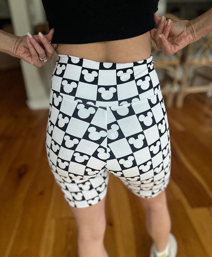 Adult Handcrafted Monochrome Mouse Checks Bike Shorts