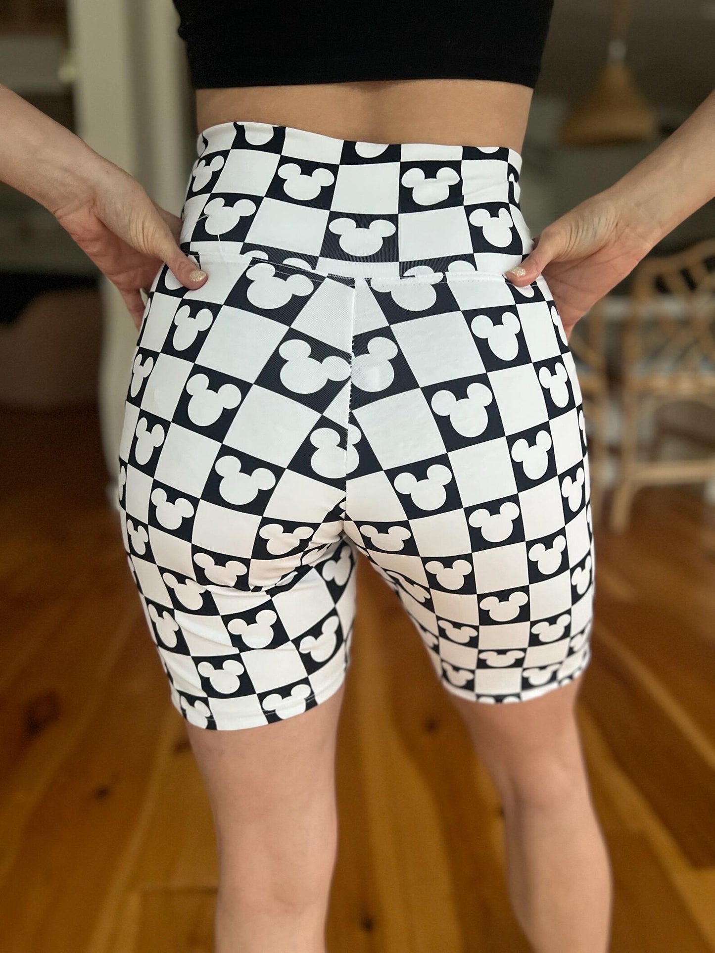 Adult Handcrafted Monochrome Mouse Checks Bike Shorts