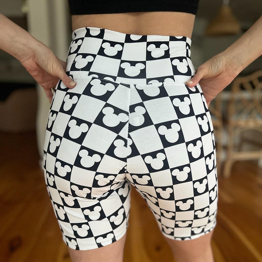 Adult Handcrafted Monochrome Mouse Checks Bike Shorts