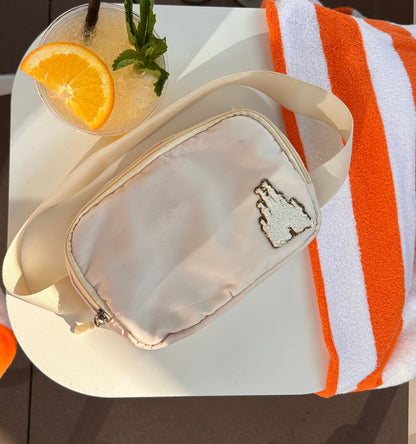 Disney Fanny Pack with Castle Patch, Disney Belt Bag, Crossbody Park Bag, Travel Bag, Chenille Patches