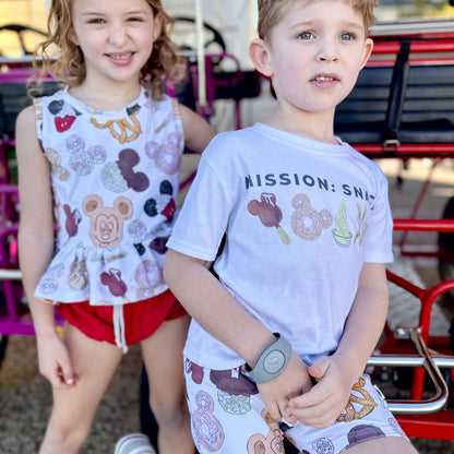 Disney Kids Snacks Set, Mission Snacks Tee Shorts, Disney Vacation Outfit Kids, Kids Disney Outfit, Disney Snacks Tee, Magic Kingdom Outfit