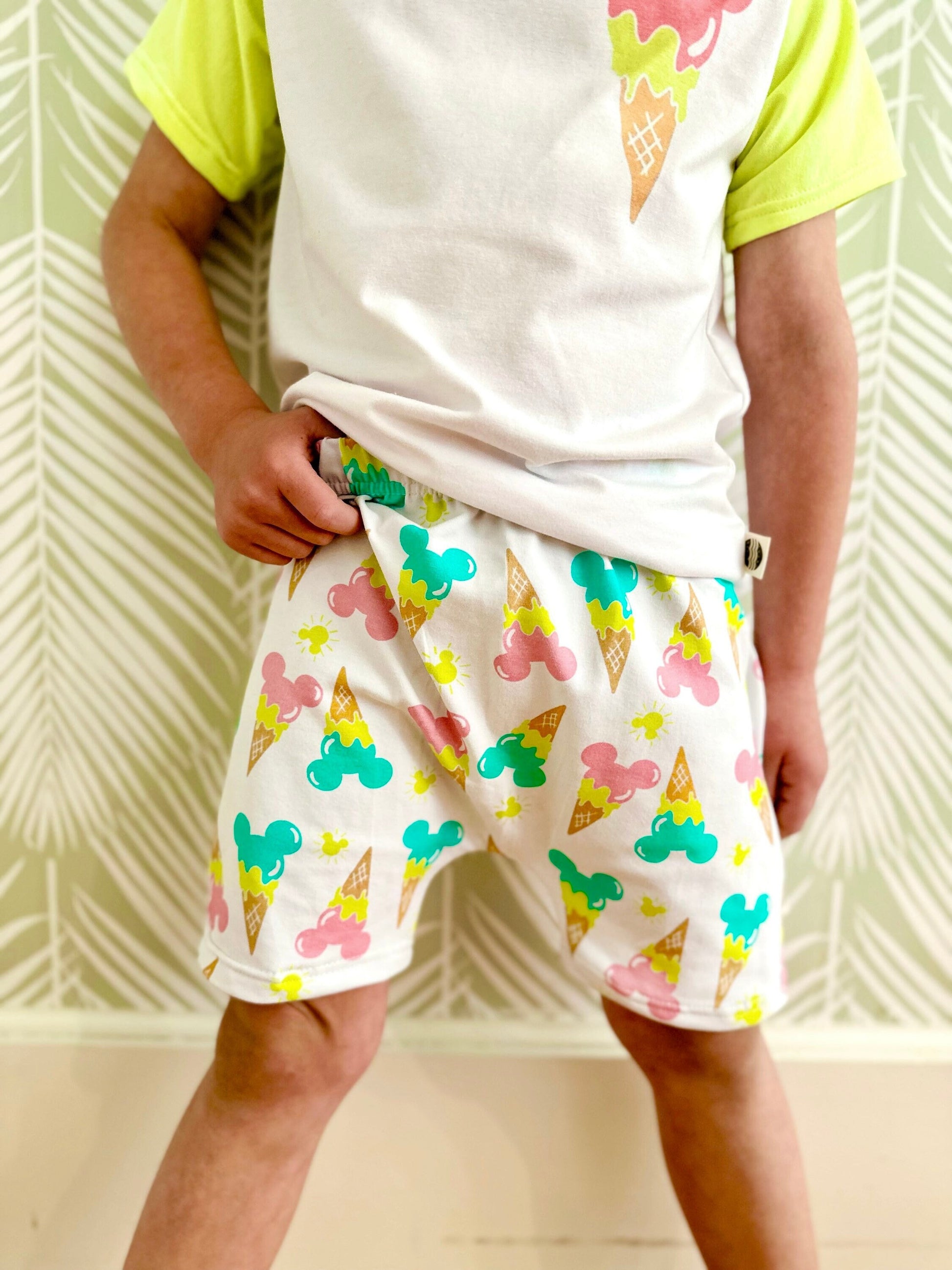 Mickey Ice Cream Shorts / Shorties for Kids, Baby & Toddler, 90’s Disney shorts, Retro Mickey Shorts, Boys Mickey Shorts, Neon Mickey
