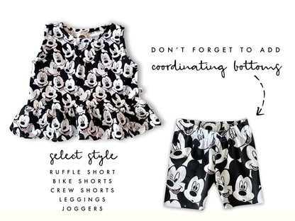 Kids Handcrafted Monochrome Mouse Ruffle Top & Optional Bottoms
