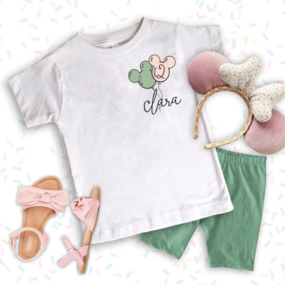 Girls Disney Birthday Balloon Custom Tee,Kids Disney Birthday Vacation Tee,Disney Vacation Outfit Set,Custom Disney Birthday Set Bike Shorts