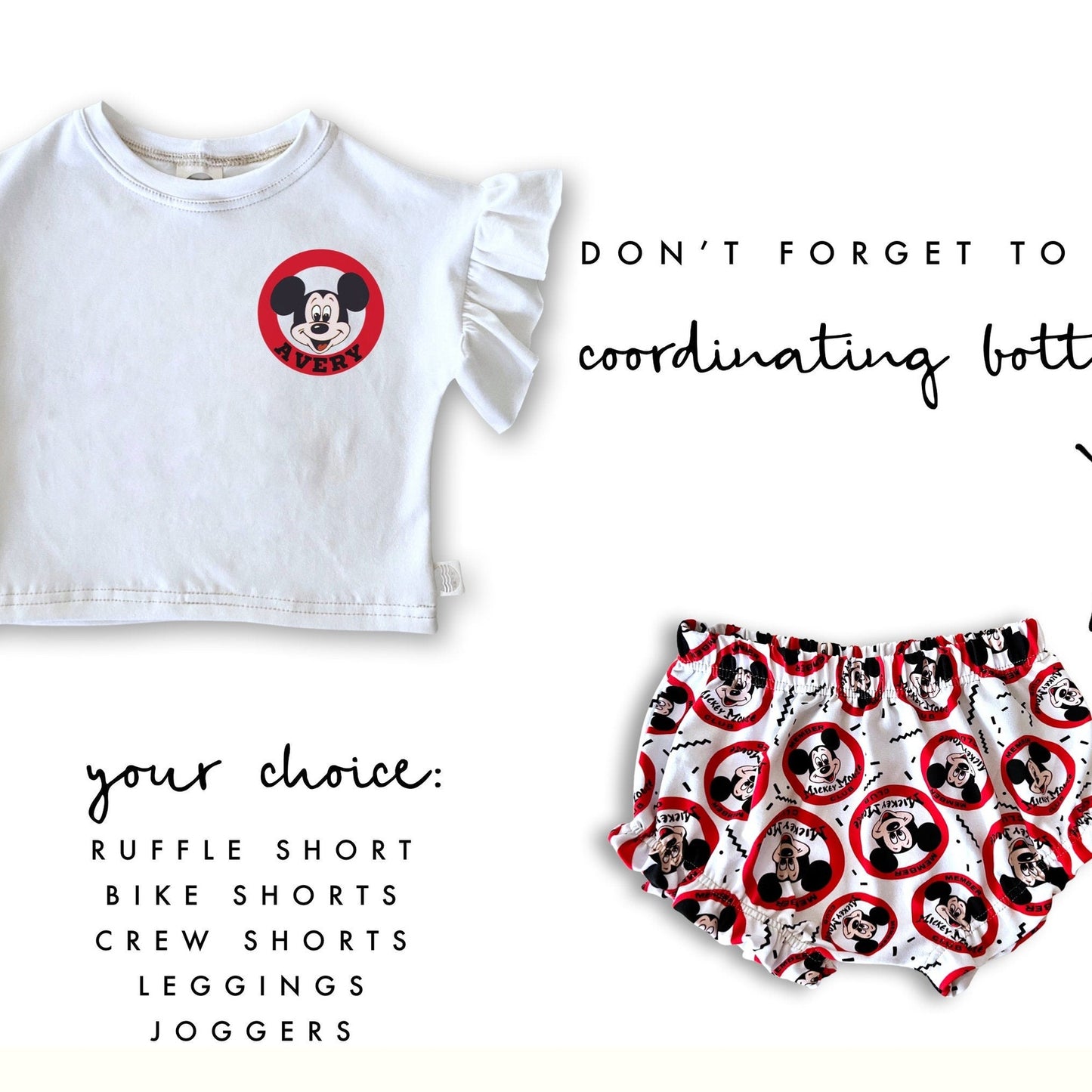 Girls Custom Mickey Mouse Club Set Ruffle Shorts, Disney Set, Disney Vacation Tee, Kids Mickey t-shirt, Girls Disney Outfit, Mickey Outfit