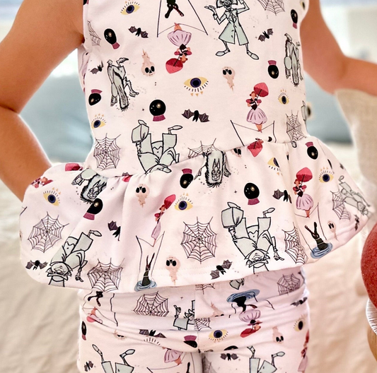Kids Handcrafted Haunted Mansion Peplum Tank & Bike Shorts