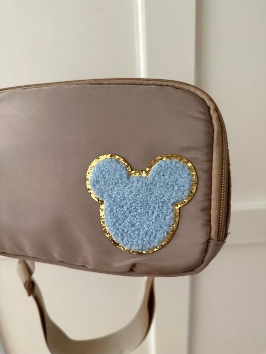 Disney Fanny Pack with Minnie bow Patch, Disney Belt Bag, Crossbody Park Bag, Travel Bag, Chenille Patches
