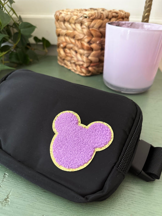 Disney Fanny Pack with Minnie bow Patch, Disney Belt Bag, Crossbody Park Bag, Travel Bag, Chenille Patches