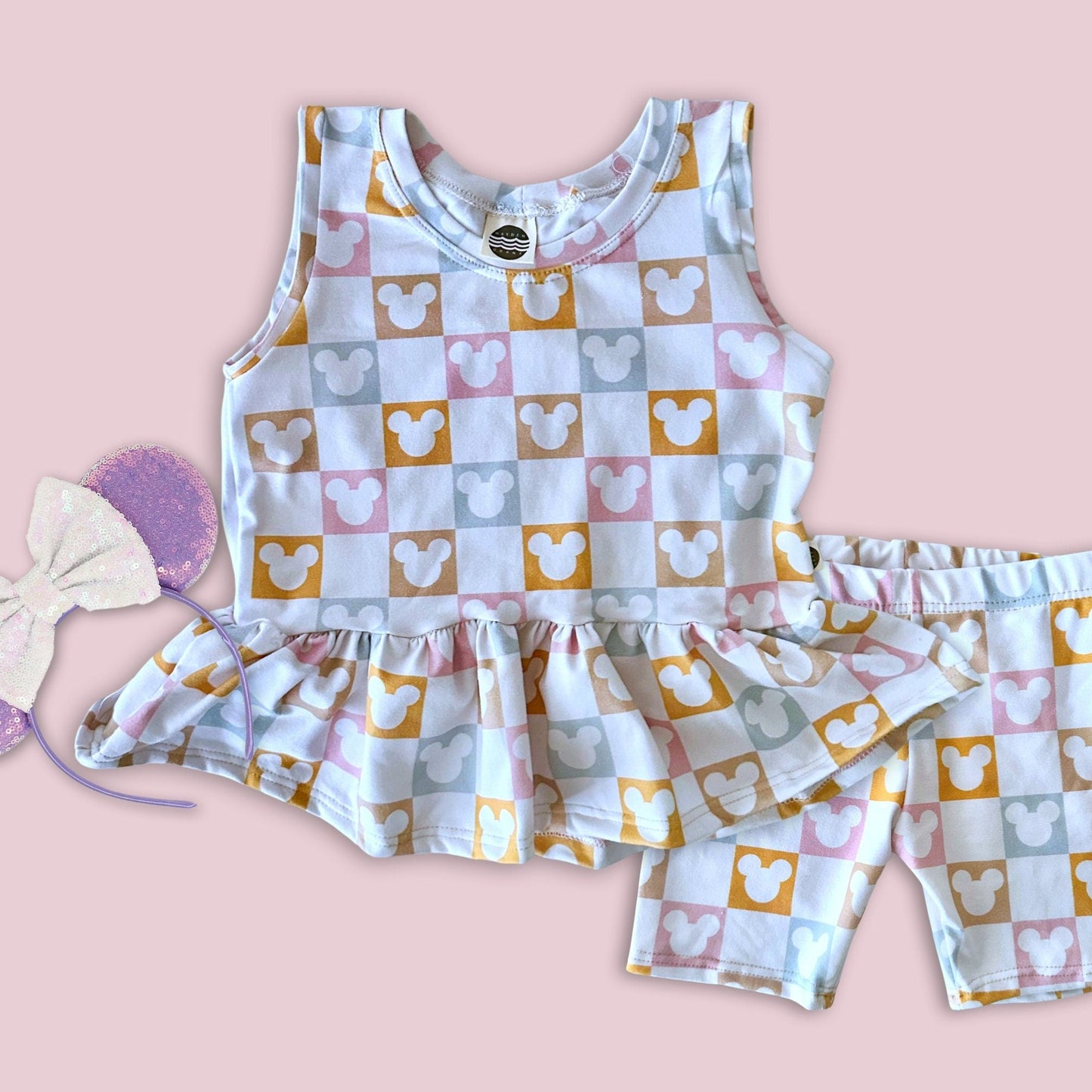 Girls Pastel Checkered Mickey Tank, Kids Baby Mickey Friends Tee, Disney Vacation Tee for Kids, Disney Trip T-shirt, Girls Disney Shirt